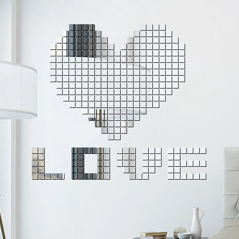 200pcs 0.8" Mini Square Acrylic Mirror Stickers Wall Tiles Decals DIY Home Decor - Image 1 of 4
