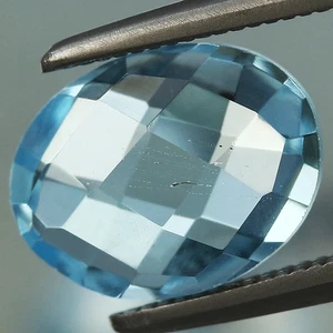 Sky Blue Topaz 2.13ct t.w 9x7mm Oval🏁Checkerboard Cut Natural, Brazil Gemstone - Picture 1 of 4