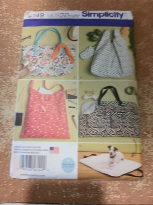 Simplicity Pattern 8149 ~ (3) Styles of Tote Bags & Travel Dog Bed  New Uncut - Image 1 of 3