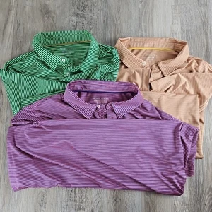 3 Lot Michel Rouen Performance Striped Polo Shirts 2XL Casual Dress Lounge Golf - Picture 1 of 7