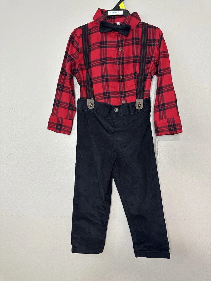 Carter's Boys Red Plaid Flannel Shirt & Corduroy Pants Outfit Set 3T Christmas