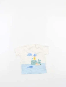 M&S Boys White Cotton Blend T-Shirt Size 0-3 Months - Picture 1 of 12