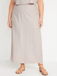 NWT Old Navy Womens XXL Natural Linen-Blend Maxi Skirt Linen Slit Casual - Picture 1 of 3