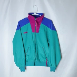 Columbia Full Zip Jacket Womens L Teal Pink Long Sleeve Lightweight Coat 90s Vtg - Picture 1 of 3