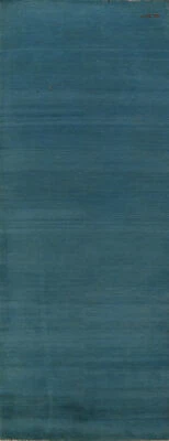 Teal Modern Wool Gabbeh Hand-made Solid Runner 10 ft Rug 3x10 Oriental Carpet - Image 1 of 4