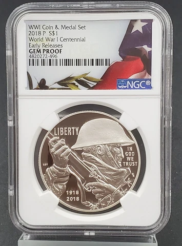 2018 P Proof World War One Commemorative Silver Dollar NGC Gem Proof Certified Cover
