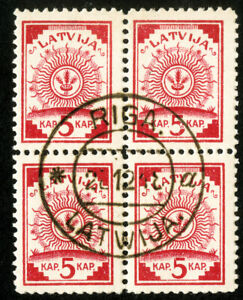 Latvia Stamps # 2 VF Gummed Paper Block Of 4 On Military Map