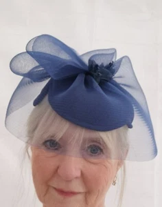 Mitzi Lorenzo Ladies Hatinator Fascinator Blue Small Cap Net Bow Occasion Elasti - Picture 1 of 23