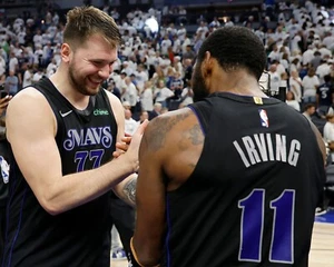 Luka Doncic & Kyrie Irving Celebrate Dallas Mavericks 8x10 NBA Basketball Photo - Picture 1 of 1