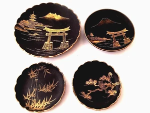 4 Antik Schälchen Fujijama Porzellan Satsuma Kutani Antik Japanisch - Bild 1 von 9