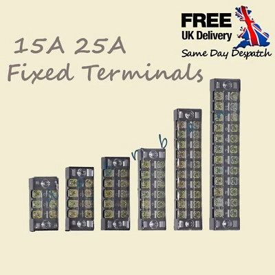 3 to 12 Way Screw Barrier Terminal Block Strip Connector 15A/20A Electrical UK - Image 1 of 2