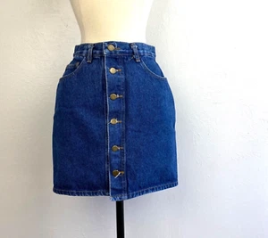 Vintage 90s B Bronson Women Denim Skirt Size 7 Button Front Five Pocket Mini USA - Picture 1 of 11