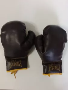 Vintage Everlast 9oz Boxing Gloves Vintage Brown with Yellow Trim - Picture 1 of 8