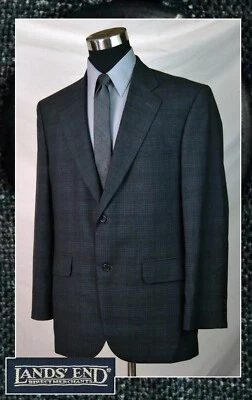 Fantastic Black Jacket with Red & Blue Windowpane (Size 42R) By Lands' End - Изображение 1 из 4