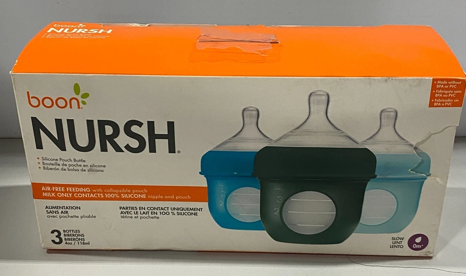 Bolsa de silicona reutilizable Boon Nursh biberones - pezón de flujo lento, 3 piezas, 4 oz Foto 1 de 1