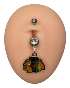 Chicago Blackhawks Double Gem Surgical Steel Navel Ring Belly Piercing - Picture 1 of 1