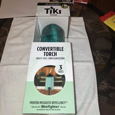 TIKI Brand Convertible Torch, 68” Full Size, 54" Garden, 8” Table, Blue Glass - Image 1 of 4