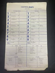 7-18-90 Milwaukee Brewers Vs. Cal. Angels Game Used Lineup Card - Robin Yount. - Picture 1 of 12