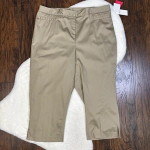 Maggie Barnes Crop Chino Pants 20W Khaki Beige Stretch Cotton Women's NWT - Picture 1 of 10