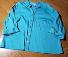 Blue Button-Up Blouse  3/4 Sleeve Dress Barn Women’s 18/20 Work Wear Plus Size