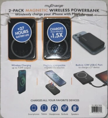 2-Pack myCharge 5000mAh Magnetic Wireless PowerBank +27 Hours - Image 1 of 4