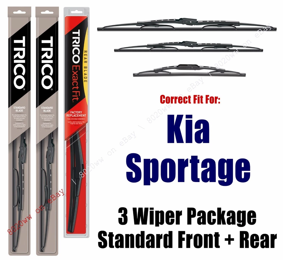 3 Wiper Package Front & Rear - fits 2005-2010 Kia Sportage - 30240/160/12N - Image 1 of 1