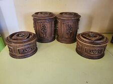 Vintage Mid Century Brentwood Round Faux Wood Resin Container Canister Set of 4
