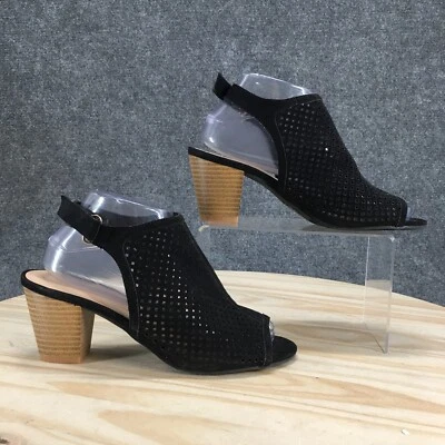Sandalias Jaclyn Smith para mujer 8 gladiador tela negra punta abierta tacones en bloque informales Foto 1 de 4