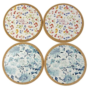 The Pioneer Woman 4 Piece Cork Trivet Set Vintage Ditsy 6.5 Inch Diameter EUC - Picture 1 of 5