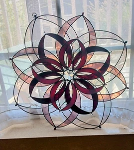 GORGEOUS Big 3D Mandala Pinwheel Stained Glass Purples Window Suncatcher Hanging - Picture 1 of 10