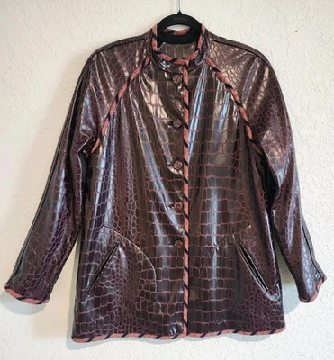 Koos of Course! Women’s Faux Croc Vinyl Jacket Size S Burgundy Button Front... - Image 1 of 4