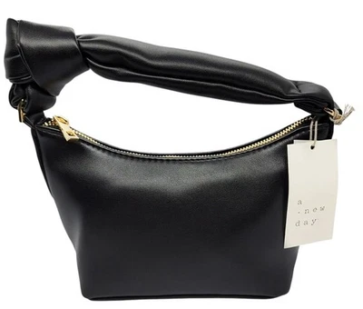 a New Day Party Stuffed Knot Handle Handbag with Crossbody Strap in Black - Image 1 of 2