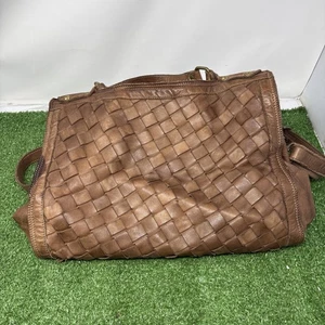 Civico 93 Woven Leather Purse Tote Bag Brown Made In Italy - Picture 1 of 24