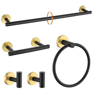 Black and Gold 5 Piece Bathroom Hardware Set, SUS304 Stainless Steel Gold Bla... - Picture 1 of 7
