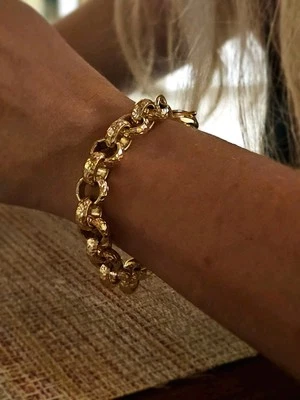 Brazalete Belcher 9" relleno de oro 12 mm XXXL ornamentado cadena de eslabones gruesos para mujer y hombre  Foto 1 de 4