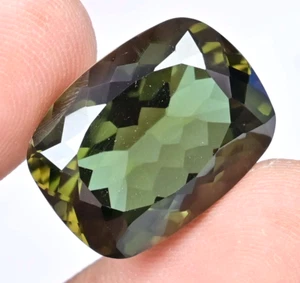 Natural Greenish Moldavite 22.00 Ct Cushion Certified Stunning Loose Gemstone - Picture 1 of 7