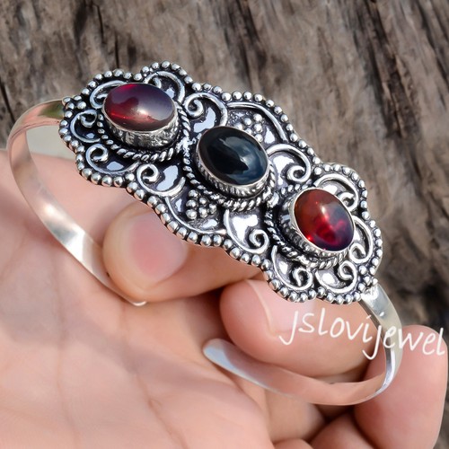 VALENTINO Bracciale bracciale argento sterling 925 granato rosso e onice nera bel regalo