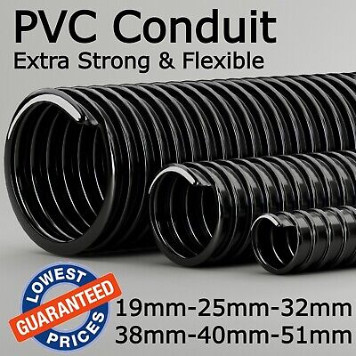 Conduit Tubing Black Corrugated Flexible Pvc Flexible Pipe Cable Protection S • 103.95£