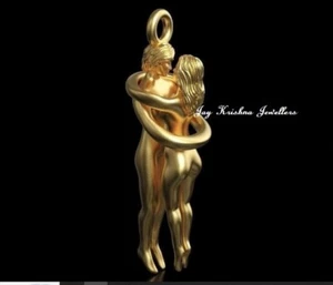 Lover's Hug Pendant, 925 Sterling Silver Handmade Gold Plated Couple's Pendant - Picture 1 of 4