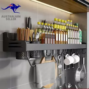 Wall Spice Rack, Spice without Drilling, Kitchen Shelf Hanging with Movable Hook - Picture 1 of 12