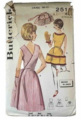 2516 BUTTERICK 1960's Apron Wrap Around Pockets Oven Mitt Easy Size S 10 12 - Image 1 of 2