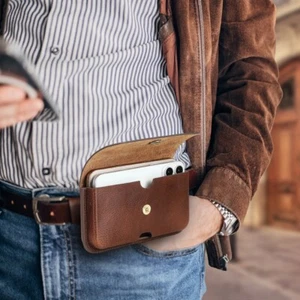Cellphone Pouch For iPhone 16/15/14/13 Waist Bag For 6.9" Leather Phone Hoslter - Photo 1 sur 11