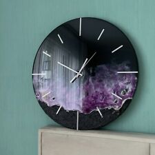 Resin Wall Clock for Home Decor Black and Purple Abstract modern design