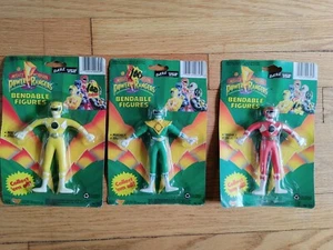 Lotto di 3 figurine pieghevoli giocattolo Mighty MORPHIN Power Rangers Gordy 1993. Nuovo - Foto 1 di 5