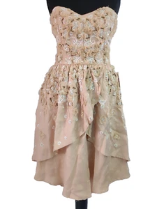 Asos Women Dress Size 8 Beaded Embellished Beige Party Ball Prom Wedding Guest - Picture 1 of 13