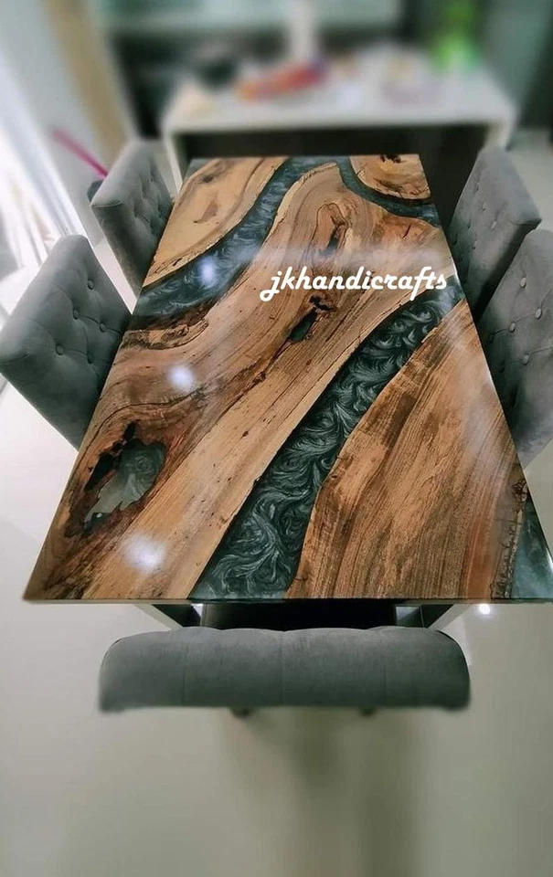 Black Shiny Epoxy Table Top Resin Table Walnut Custom Order Dinning Room  - Image 1 of 1