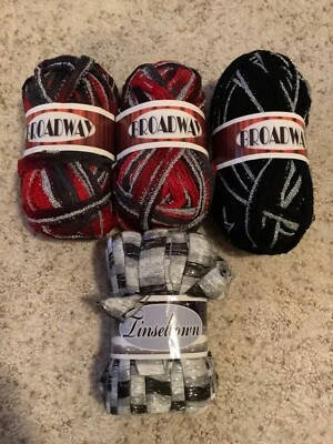 Lote de 4 HILOS DE CINTA BROADWAY & Tinseltown 100g 30 yardas. NUEVO Metálico Foto 1 de 4