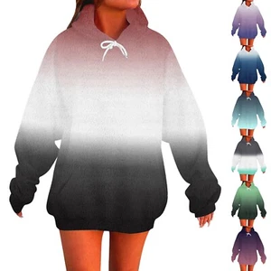 Ladies Fashion Casual Long Sleeve Printed Round Neck Fleece Hoodie Pullover Top - Picture 1 of 15