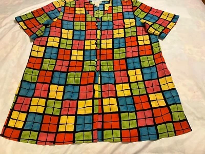 Blusa de Colección Christie & Jill Para Mujer con Botones Estampado Cuadrado Multicolor Talla XL Foto 1 de 4