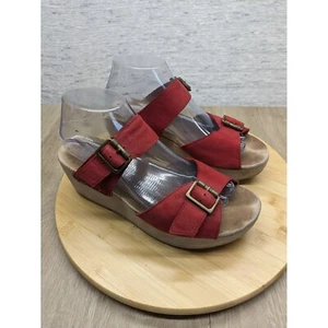 Dansko rote Leder Schnalle Riemen Keilabsatz Sandalen Komfort Schuhe Größe 39 8,5 Selma - Bild 1 von 9
